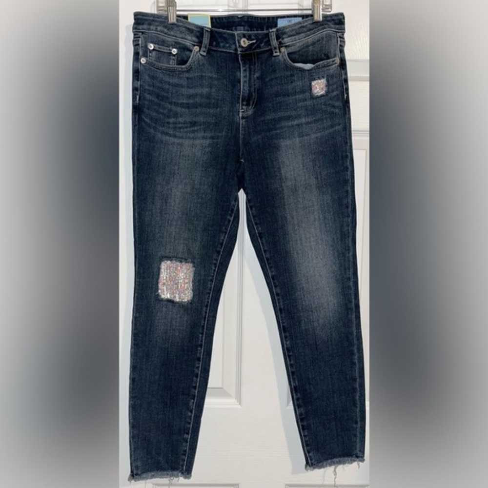 CeCe Women’s Jeans Size 21/12 Classic Skinny Sequin patches - celebration NYE
